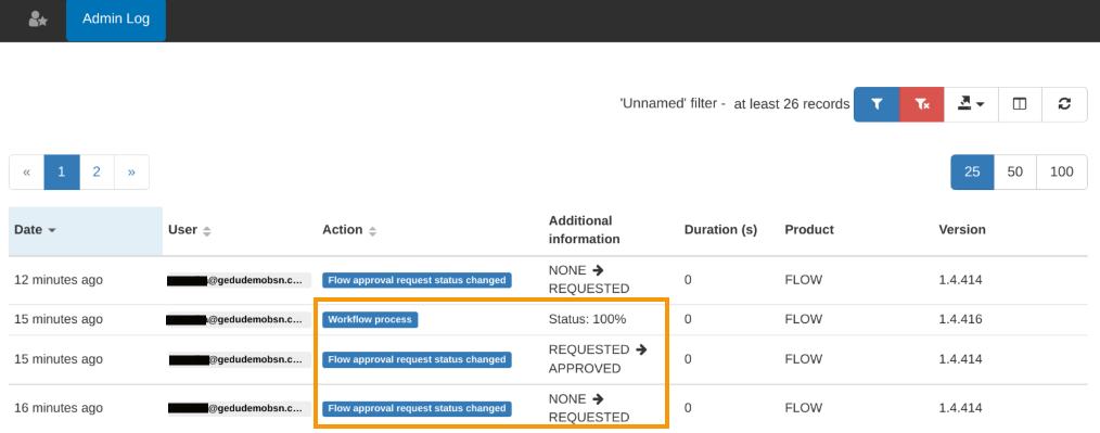 Table after Applying filters in admin log table