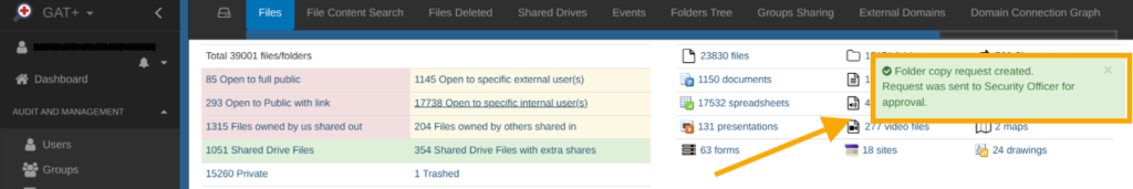 Security office request sent message after finishing the folder copy wizard